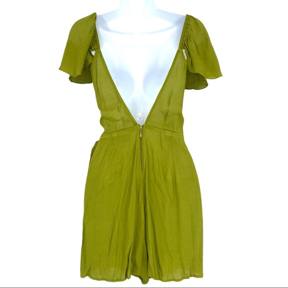 Show Me Your Mumu Romper Womens Small Green Elena Wrap Front Flutter Cap Sleeve - Picture 2 of 11
